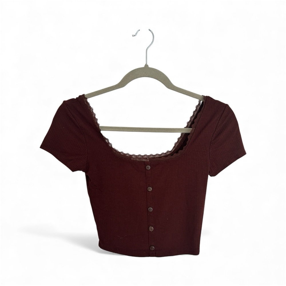 Women's Brown Button-Up cropped Top